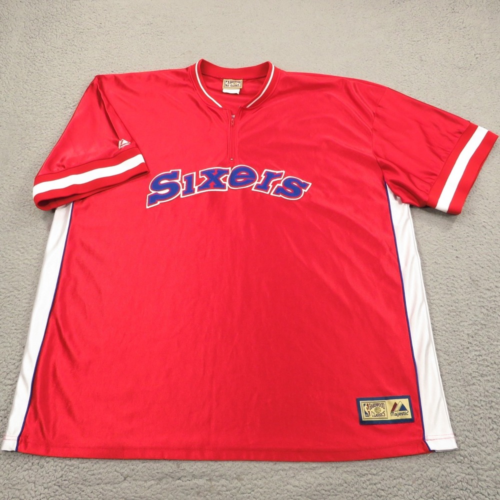 Vintage Philadelphia 76ers Shirt Mens 3XL Hardwood Classics Warm Up Zip Majestic